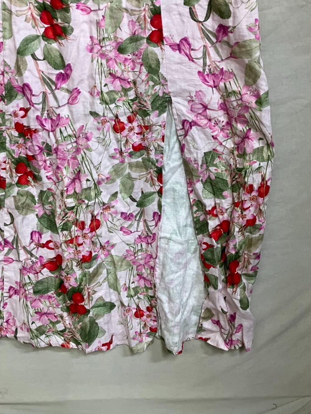 & Other Stories Midi Dress Women's Size 10 Pink Floral Linen Puff Sleeves - Picture 5 of 11